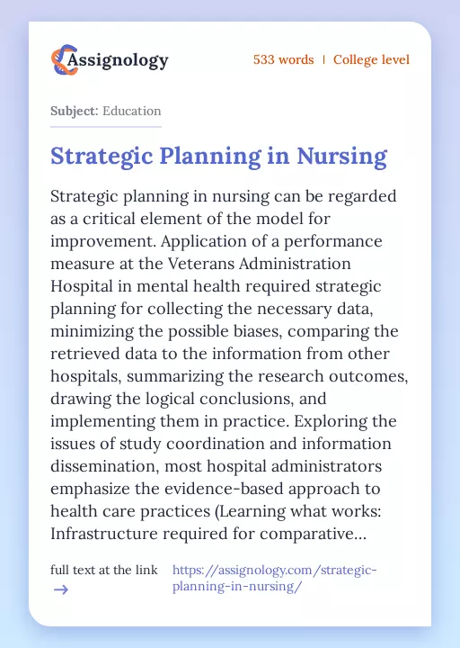 Strategic Planning in Nursing - Essay Preview