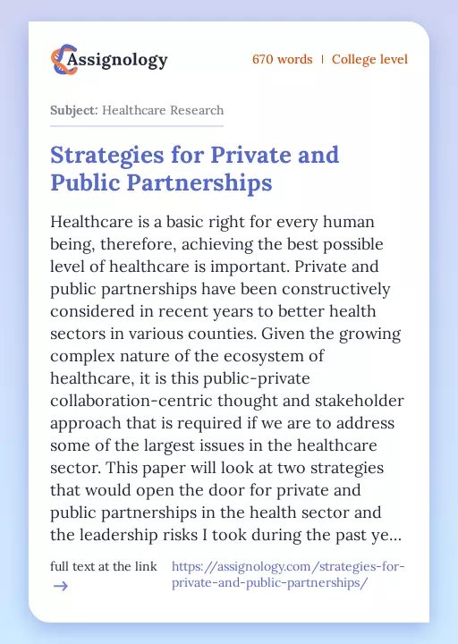 Strategies for Private and Public Partnerships - Essay Preview