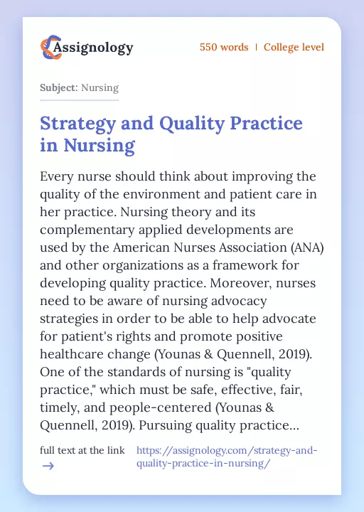 Strategy and Quality Practice in Nursing - Essay Preview