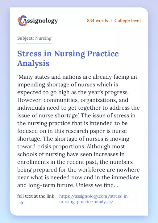 Stress in Nursing Practice Analysis - Essay Preview