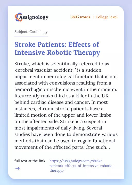 Stroke Patients: Effects of Intensive Robotic Therapy - Essay Preview