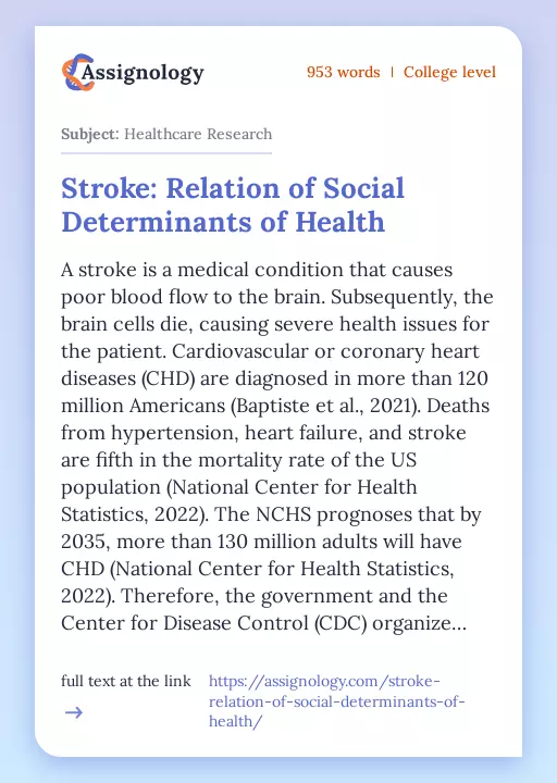 Stroke: Relation of Social Determinants of Health - Essay Preview