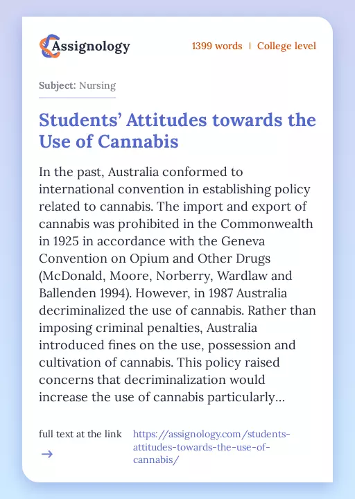 Students’ Attitudes towards the Use of Cannabis - Essay Preview