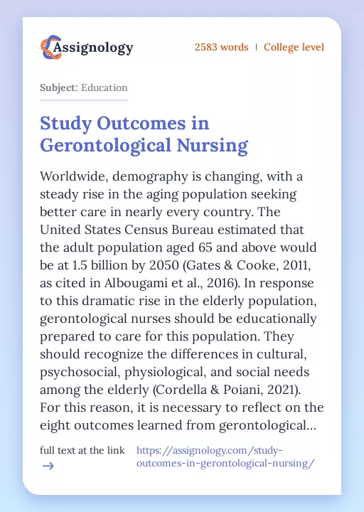 Study Outcomes in Gerontological Nursing - Essay Preview