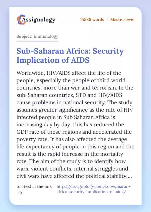 Sub-Saharan Africa: Security Implication of AIDS - Essay Preview