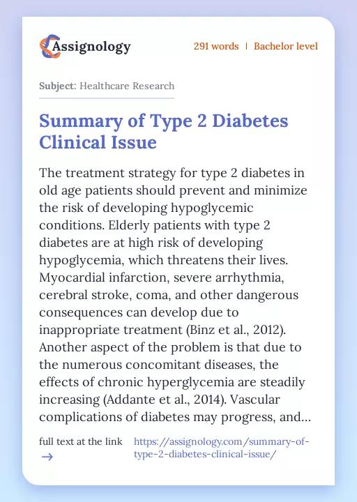 Summary of Type 2 Diabetes Clinical Issue - Essay Preview