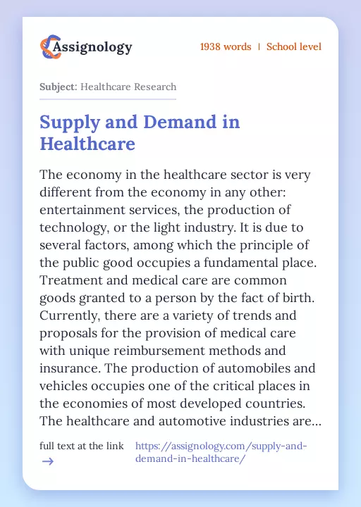 Supply and Demand in Healthcare - Essay Preview