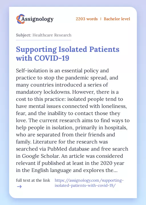 Supporting Isolated Patients with COVID-19 - Essay Preview
