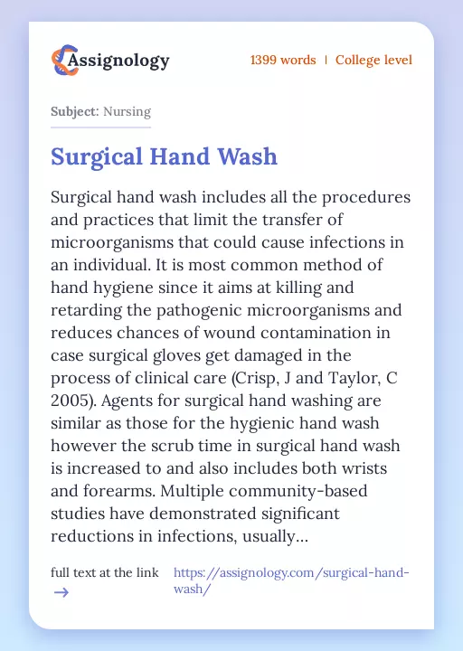 Surgical Hand Wash - Essay Preview