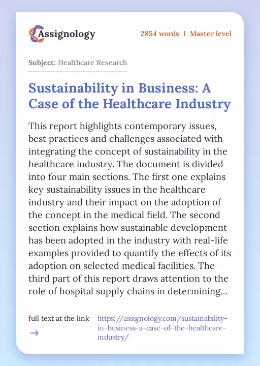 Sustainability in Business: A Case of the Healthcare Industry - Essay Preview