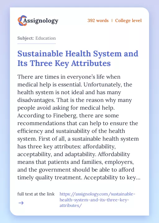 Sustainable Health System and Its Three Key Attributes - Essay Preview