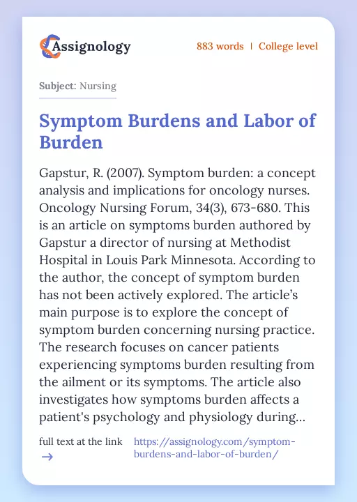 Symptom Burdens and Labor of Burden - Essay Preview