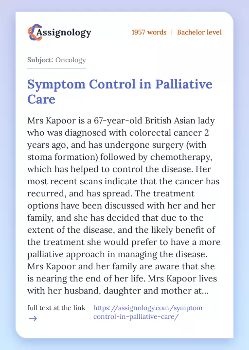 Symptom Control in Palliative Care - Essay Preview