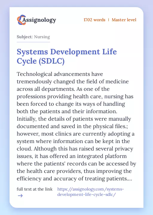 Systems Development Life Cycle (SDLC) - Essay Preview