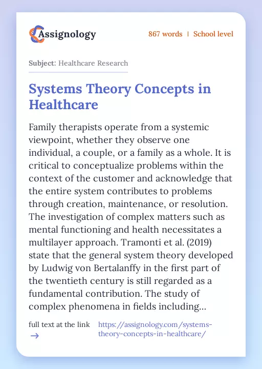 Systems Theory Concepts in Healthcare - Essay Preview