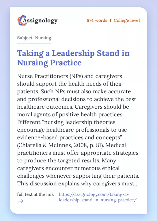 Taking a Leadership Stand in Nursing Practice - Essay Preview