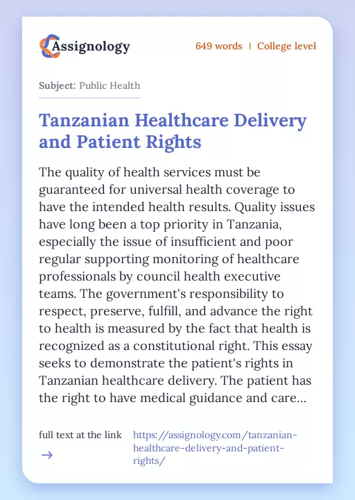Tanzanian Healthcare Delivery and Patient Rights - Essay Preview