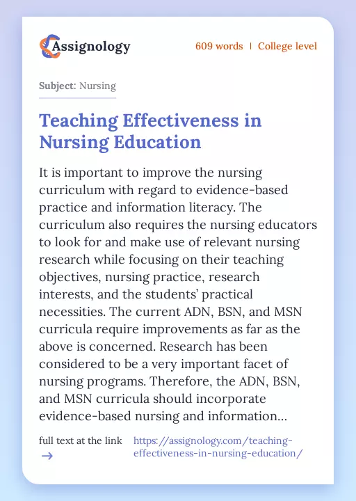 Teaching Effectiveness in Nursing Education - Essay Preview