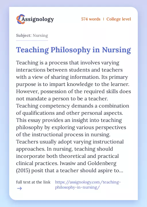 Teaching Philosophy in Nursing - Essay Preview