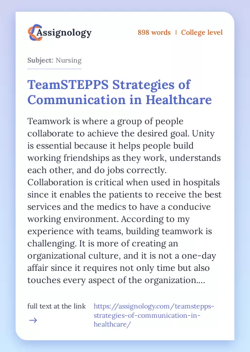 TeamSTEPPS Strategies of Communication in Healthcare - Essay Preview