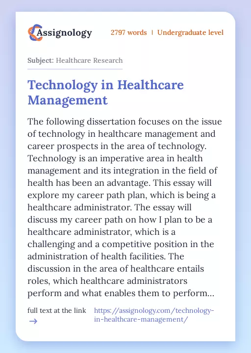 Technology in Healthcare Management - Essay Preview