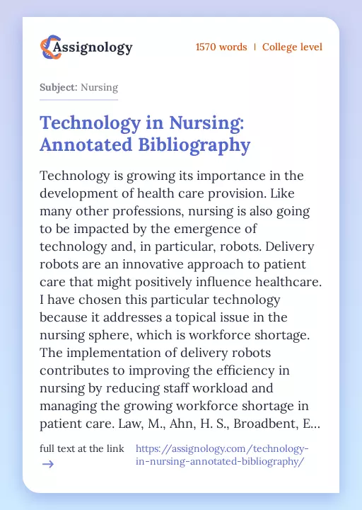 Technology in Nursing: Annotated Bibliography - Essay Preview