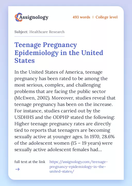 Teenage Pregnancy Epidemiology in the United States - Essay Preview