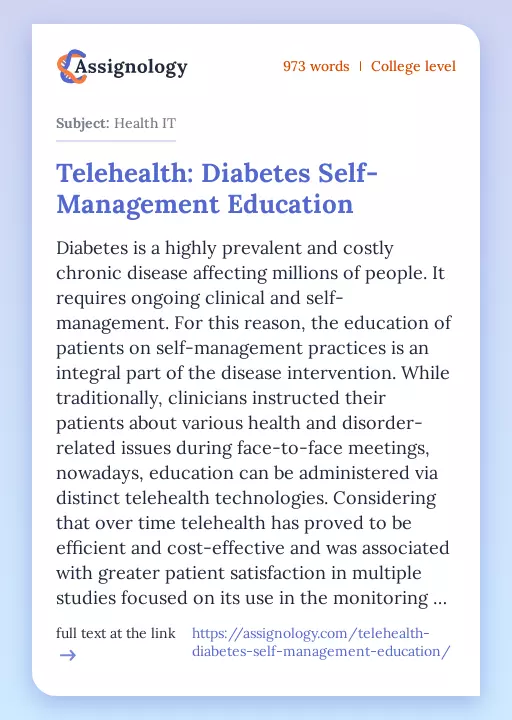 Telehealth: Diabetes Self-Management Education - Essay Preview
