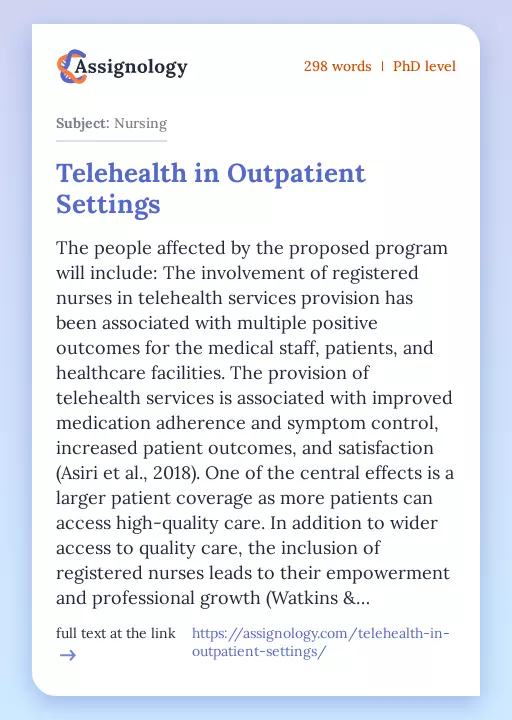 Telehealth in Outpatient Settings - Essay Preview