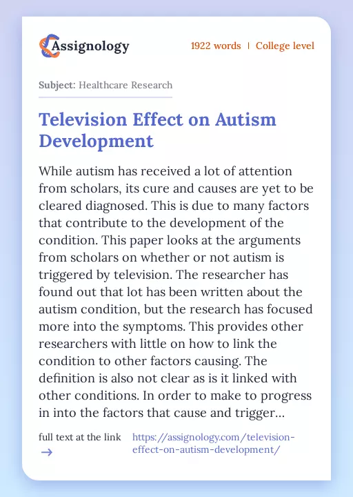 Television Effect on Autism Development - Essay Preview