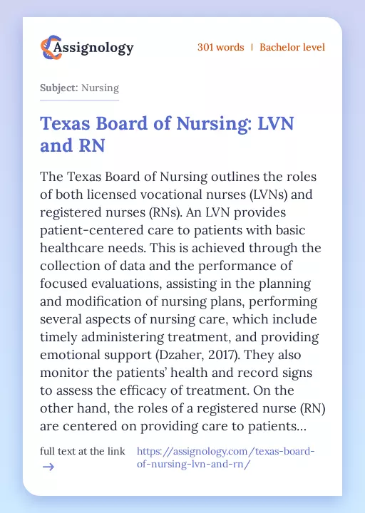 Texas Board of Nursing: LVN and RN - Essay Preview
