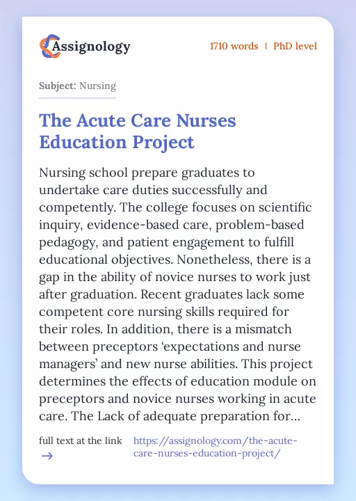 The Acute Care Nurses Education Project - Essay Preview