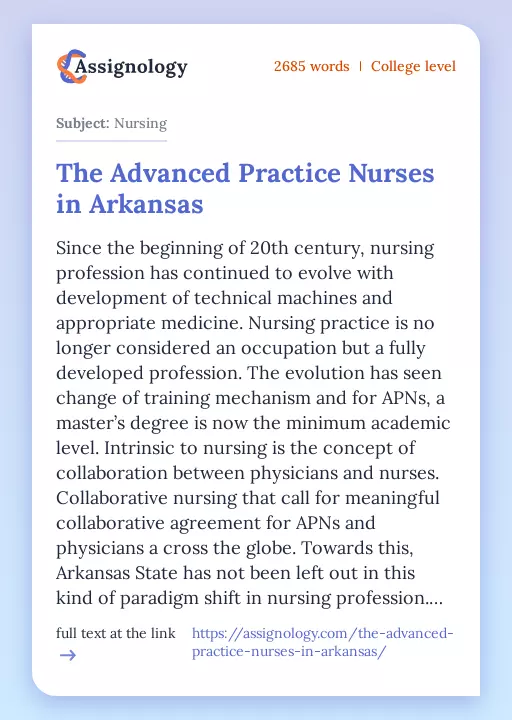 The Advanced Practice Nurses in Arkansas - Essay Preview