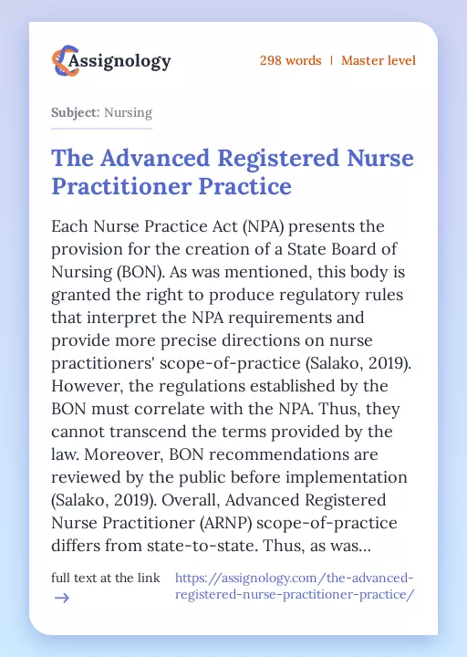 The Advanced Registered Nurse Practitioner Practice - Essay Preview