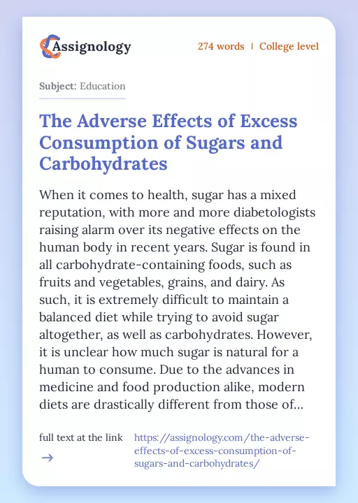 The Adverse Effects of Excess Consumption of Sugars and Carbohydrates - Essay Preview