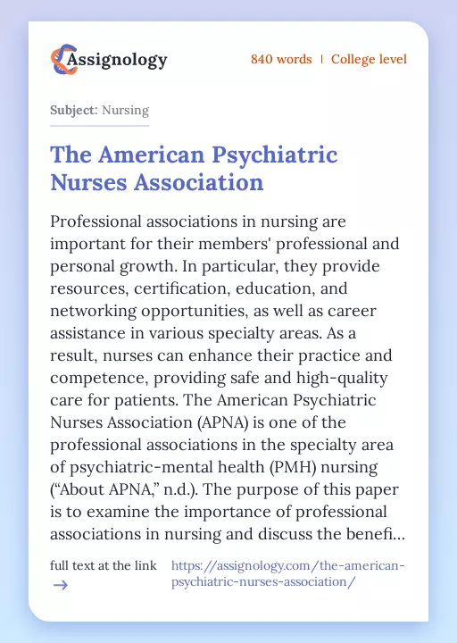 The American Psychiatric Nurses Association - Essay Preview