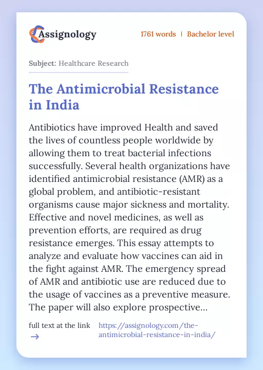 The Antimicrobial Resistance in India - Essay Preview
