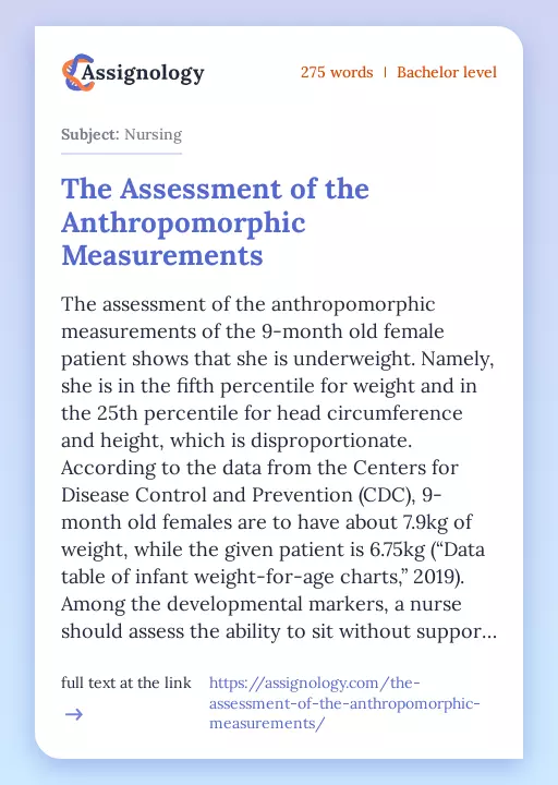 The Assessment of the Anthropomorphic Measurements - Essay Preview