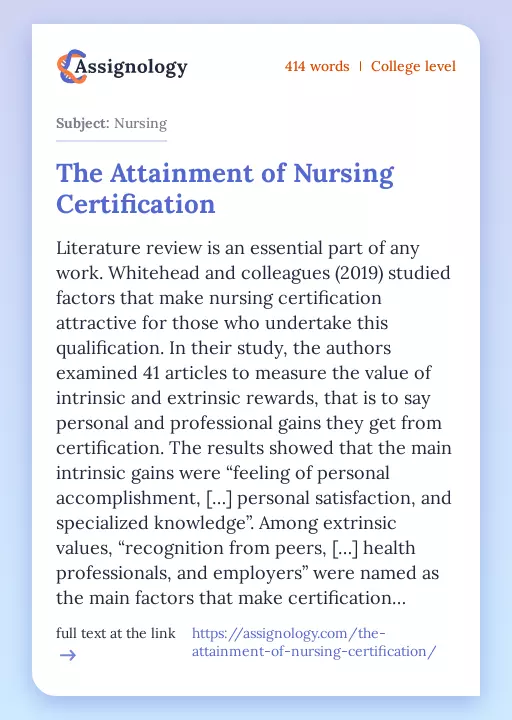 The Attainment of Nursing Certification - Essay Preview