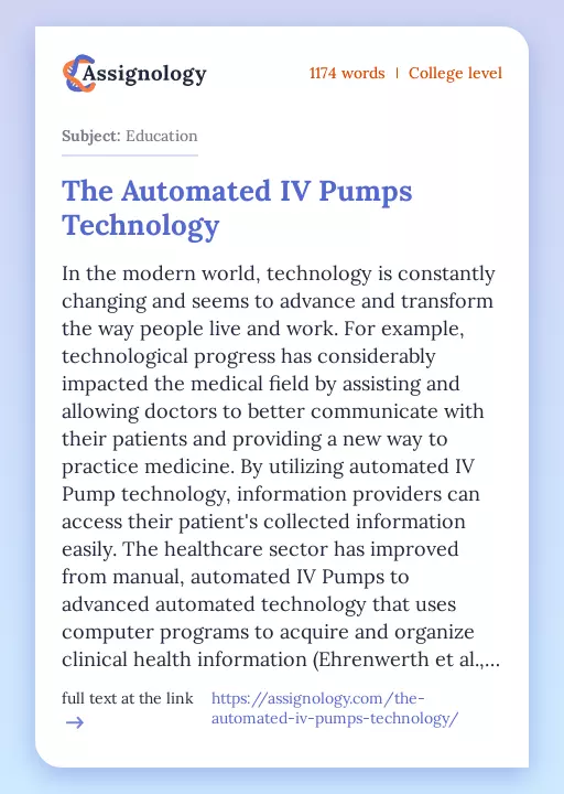 The Automated IV Pumps Technology - Essay Preview