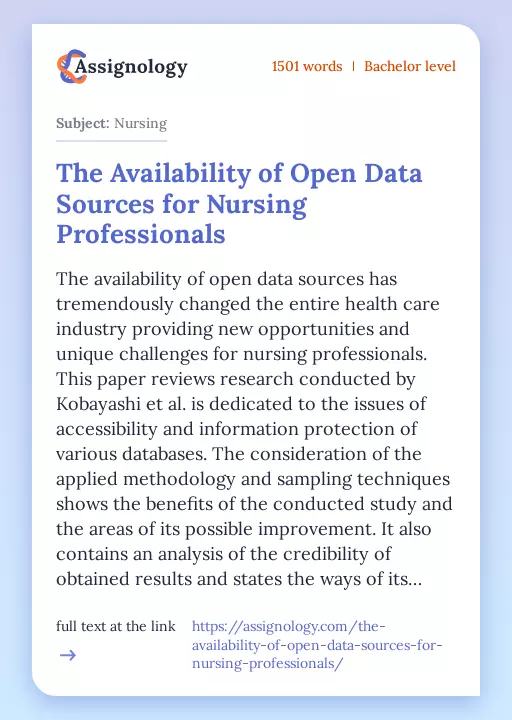 The Availability of Open Data Sources for Nursing Professionals - Essay Preview