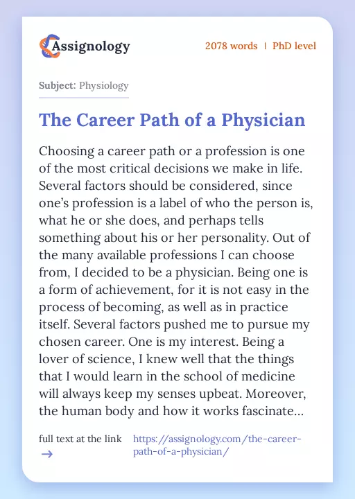 The Career Path of a Physician - Essay Preview