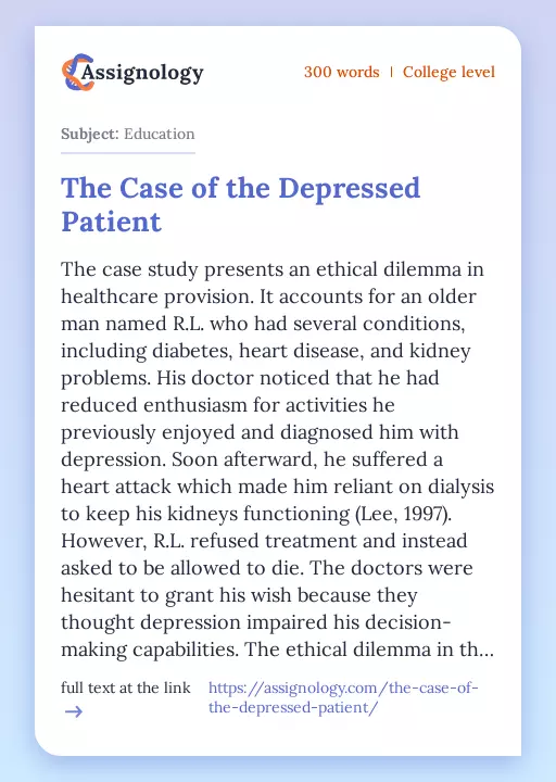 The Case of the Depressed Patient - Essay Preview