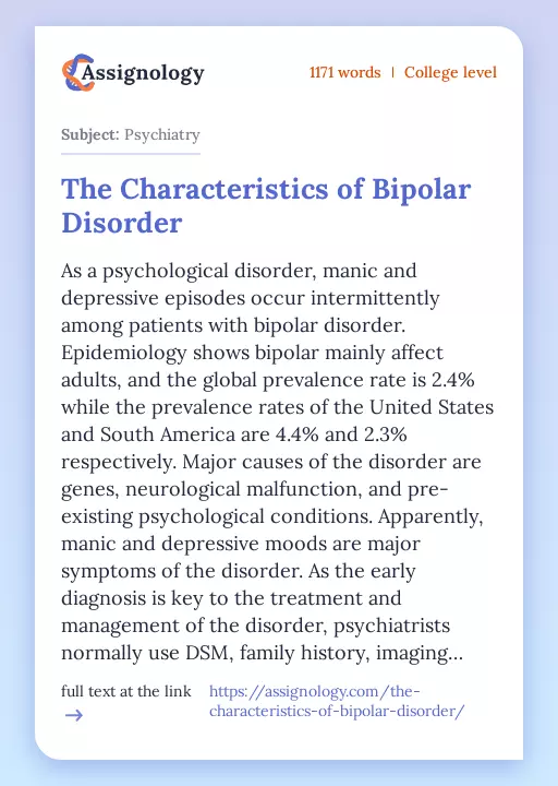 The Characteristics of Bipolar Disorder - Essay Preview