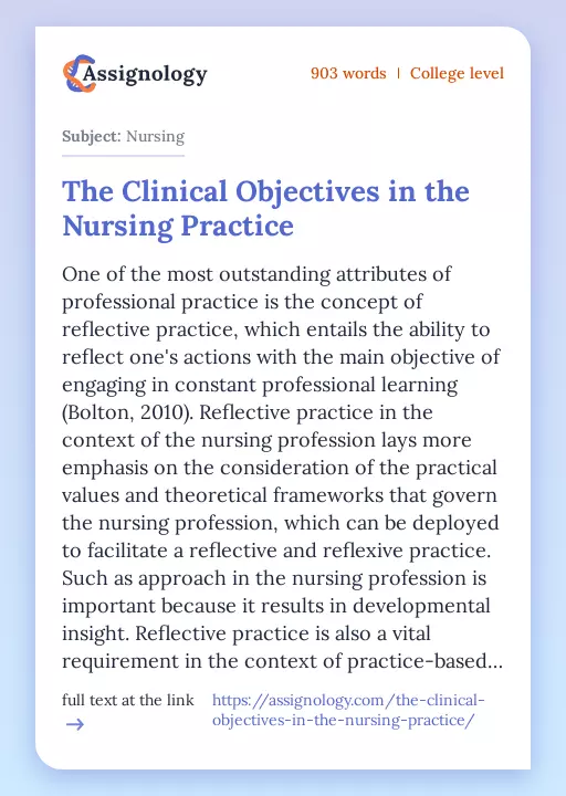The Clinical Objectives in the Nursing Practice - Essay Preview