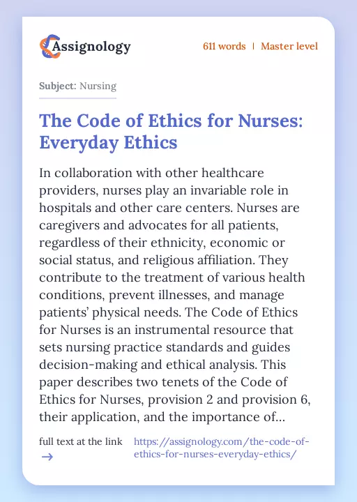 The Code of Ethics for Nurses: Everyday Ethics - Essay Preview