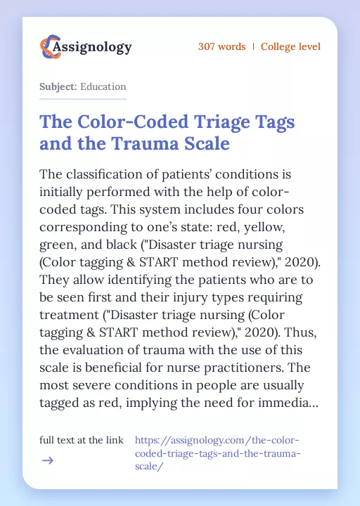 The Color-Coded Triage Tags and the Trauma Scale - Essay Preview