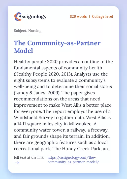 The Community-as-Partner Model - Essay Preview