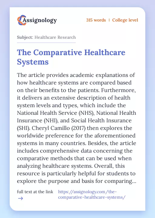 The Comparative Healthcare Systems - Essay Preview