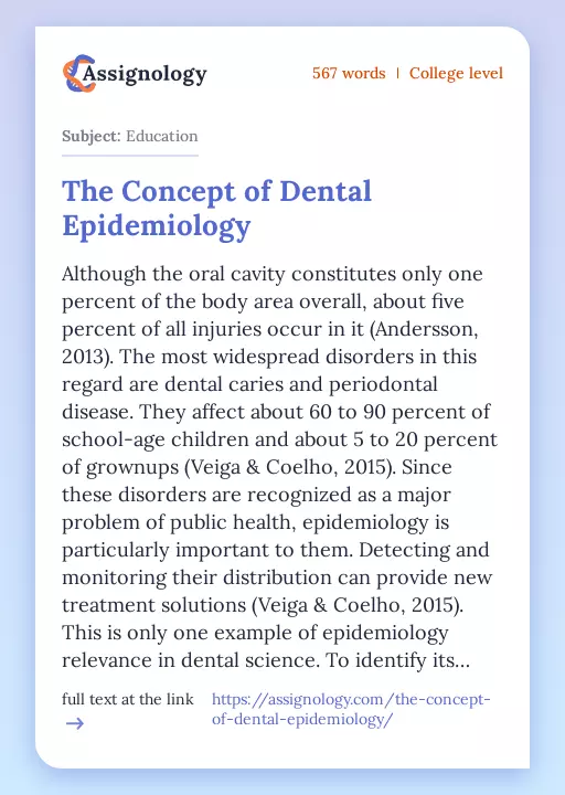 The Concept of Dental Epidemiology - Essay Preview